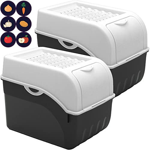 ARTECSIS Boîte Pomme de Terre I Lot de 2 Boîtes de 9 Litres pour Rangement et Conservation Pommes de Terre, Oignons, Ail + 6 Stickers Fruit/Légume