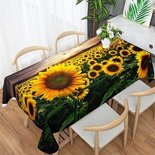Morbuy Tischdecke Rechteckig Abwaschbar, Sonnenblume Drucken Wasserabweisende Wasserdicht Lotuseffekt Tischdecken Tischtuch für Party Dinner Garten Outdoor (140x210cm,Sonnenblume)
