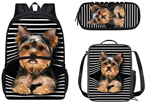 Belidome Kinder-Schulrucksack mit Lunch-Tasche, Federmäppchen für Kinder, Jungen, Mädchen, Yorkshire Terrier Hund, Einheitsgröße, Kinderrucksack
