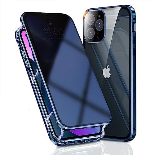 OMGZONE Privacy Case for iPhone 12 Pro Max Magnetic Cover,Screen Protector built-in Anti-peep Tempered Glass Full Cover with Camera Protector,360 Degree Metal Bumper Case for iPhone 12 Pro Max,Blue