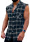 Chemise à carreaux sans manches / manches longues pour homme - Chemise à carreaux - Coupe droite - Chemise en flanelle - Chemise en coton - Chemise de loisirs avec poches, A : noir et bleu, XL