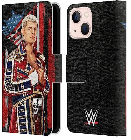 Head Case Designs Officially Licensed WWE Superstar Flag Cody Rhodes Leather Wallet Case Compatible With Apple iPhone 13 Mini