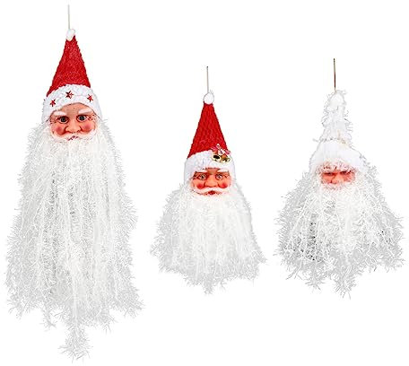 Garneck 3st Weihnachtsmann Bart Christbaumschmuck Weihnachtsmann Kopfschmuck Weihnachtsmann-Kopf Weihnachtsdekoration Bart Weihnachtsmann Puppe Weihnachtsbaum Geschenk Ballaststoff