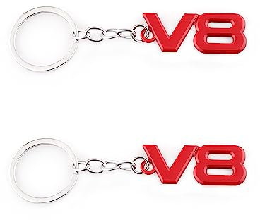 2Pcs V8 Keychain For Car Keyring Decoration Badge V8 Emblem Sticker, rot, One size