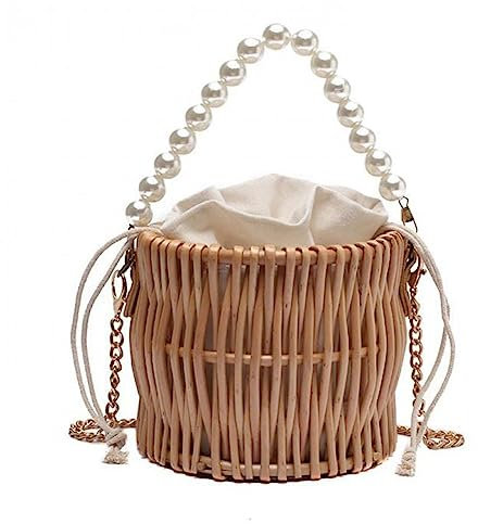 Gehanico Rattan Umhängetasche Korbtasche Handtasche Rattan Bag Böhmisch Handgefertigt Tasche Stroh Tasche Sommer Strandtasche Handwoven Rattan Tasche