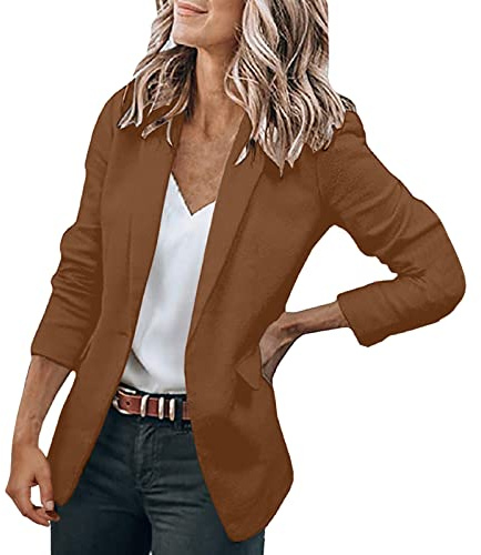 L9WEI Blazer - Chaqueta elegante para mujer, elegante, con solapa, informal, con frente abierto, de manga larga, para negocios, otoño