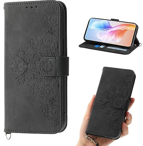Auslbin Blumen Hülle Kompatibel mit Sony Xperia 10 IV Tasche, 5 Kartenfächer Handyhülle Vintage-Stil PU-Leder Flip Schutzhülle, Schwarz