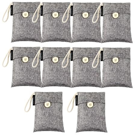 Fonday Lot de 10 sacs désodorisants au charbon de bambou (100 g chacun), éliminateur d'odeurs et absorbeurs d'air purifiant l'air pour sac de sport, chaussures, voiture, placard pour animaux