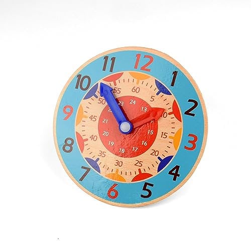 Kikuo 14CM Lernuhr Grundschule, Lautlos Bunte Lernuhr mit Stunden-und Minutenzeiger Lernspielzeug, Lernuhr Kinder Holz für Haus, Spielzimmer und Klassenzimmer