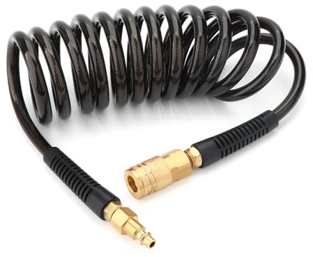 GASHER 1/4 10FT Polyurethane Recoil Air Hose with Quick Coupler Plug Black