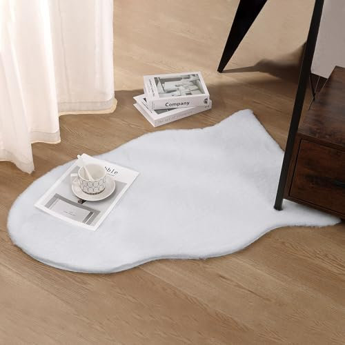 Enyhom Wohnzimmer Hochflor Teppich 60 x 90 cm, Weich Teppich Wölkchen Fellteppich Waschbar Hochflor Rabbit Teppich rutschfest Hasenfell Imitat Flauschiger Fellteppich für Sofa Stuhl Schlafzimmer