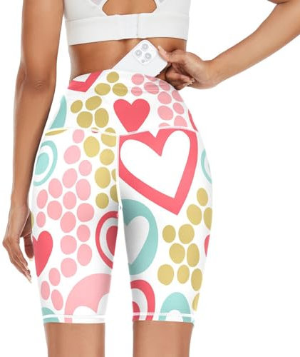 GuoChe Biker-Shorts mit hoher Taille für Damen, 12,7 cm, Valentinstag, leuchtende Herzen, Bauchkontrolle, Yoga, Laufen, Kompression, Valentinstag Bright Hearts, Groß