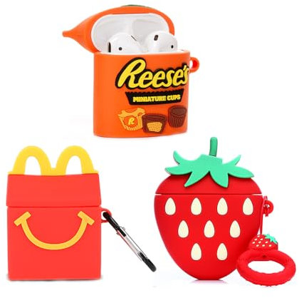 Suublg Silikon-Schutzhülle für Airpods 1 und Airpods 2, Schutzhülle mit niedlichem lustigem Hautdesign, mit Schlüsselanhänger, 3 Stück