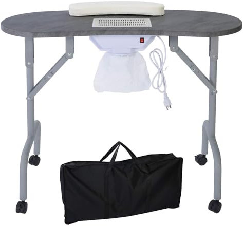 JXYQZD Manikire Tisch mit Absaugung Nageltisch, Faltbarer MDF-laminierter Heim-Nagelschönheitstechniker-Schreibtisch, für Den Techniker-Spa-Salon-Arbeitsplatz (Color : Grau)