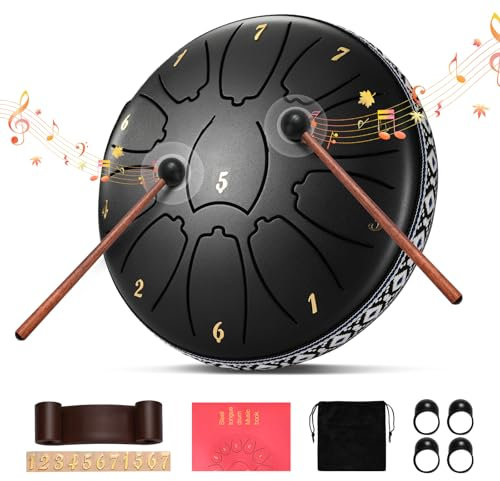 Zungentrommel, Couleeur 6 Zoll 11 Tone Regentrommel Garten, C-Dur & Rostfrei Handtrommel Trommel Handpan, Regentrommel Outdoor mit Trommeltasche und Schlaginstrumenten für Meditation, Klangheilung