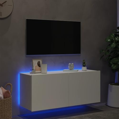 vidaXL Mueble de TV de Pared con Luces LED Blanco 100x35x41 cm