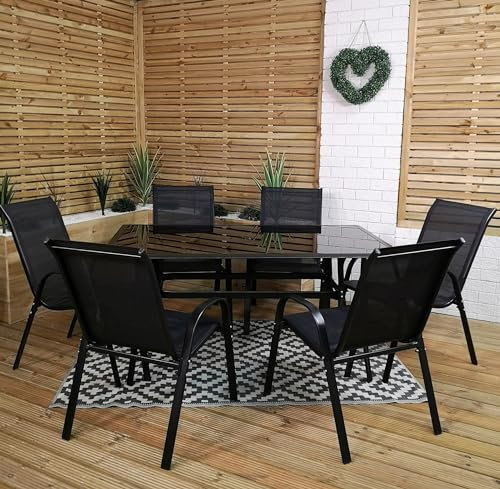 Samuel ALEXANDER Outdoor 6 Person Rectangular Glass Top Garden Dining Table Chairs Set