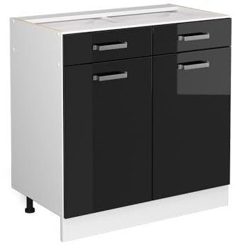 Vicco Unterschrank R-Line, Schwarz Hochglanz/Weiß, 80 cm mit Schubladen und Türen, ohne Arbeitsplatte