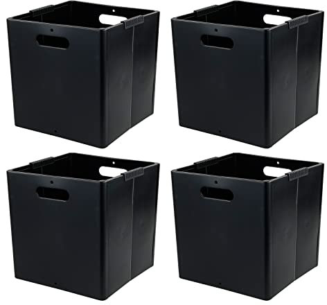 Morcte 4-Pack Plastic Collapsible Storage Cubes, Foldable Storage Boxes, Black, F