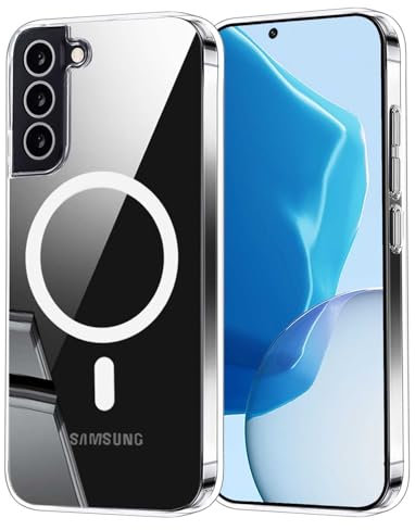 Coqinen Magnetisch Handyhülle für Samsung Galalxy S22 Hülle Kompatibel mit MagSafe, Stoßfest Transparent Dünn Schutzhülle mit Kratzfeste PC Rückseite + TPU Bumper, Durchsichtig