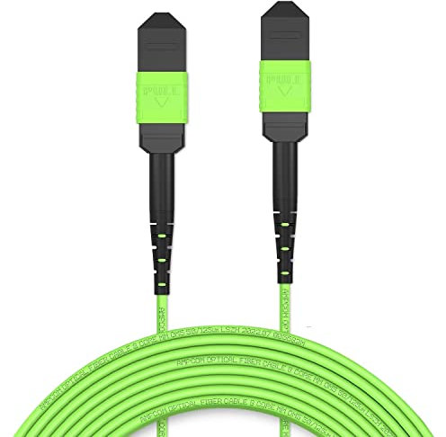 AMPCOM MPO zu MPO Trunk-Kabel 50/125μm Multimode OM5 (12 Fasern, MPO zu MPO Female, Typ B, LSZH/Riser, UPC, Lime Green) 10m