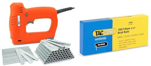 Tacwise 1703 140EL Pro Electric Staple/Brad Nail Gun Kit with 5,000 Staples & 1724 Type 18G / 14 mm Galvanised Brad Nails, Pack of 5000, Silver