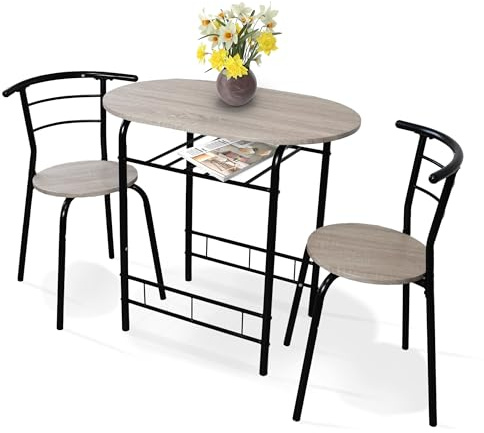 DIVCHI 3 Piece Dining Table & Chairs Set, Compact Dining Room Set With Storage Shelf And Wine Rack, Modern Breakfast Bar Table Set For Kitchen/Apartments/Small Space