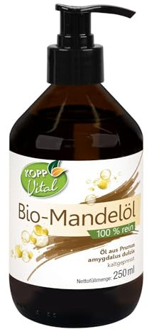 KOPP Vital® Bio-Mandelöl 100% | 250 ml | vegan | kaltgepresst | nicht komedogen | für Haut, Haare & Küche | hohe Qualität | vielseitig anwendbar