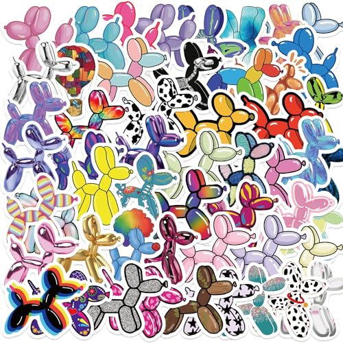 Balloon Dog Stickers 50 Pcs Vinyl Cute Cartoon Balloon Animal Stickers for Water Bottle Laptop Scrapbook Helmet Skateboard Bike Car Luggage Computer,Waterproof Funny Colorful Sticker for Teens Kids