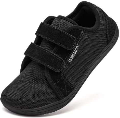 HOBIBEAR Kids Calzado Descalzo Ancho para niños niñas Outdoor Trail Running Minimalist Walking Shoes(Negro,EU 33)
