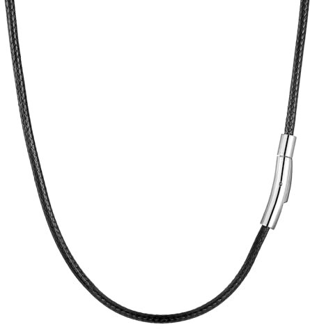 RWQIAN Lederkette Herren Leder Halskette 46cm mit Verschluss Lederband Kette für Damen Schwarz Kautschuk Kette 3mm Schmuck