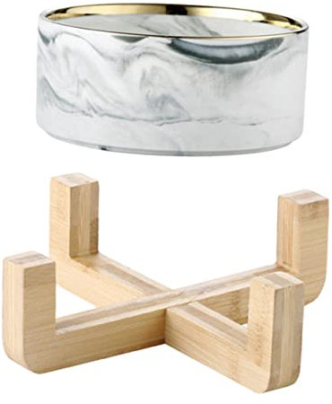 LABRIMP Bol à Nouilles Et Soupe Céramique pour Animaux Gamelle pour Chien Et Chat avec Support Bois