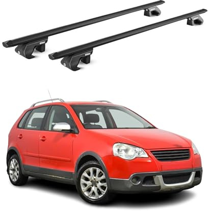 OMAC Dachträger Aluminium TÜV geprüft für VW Polo mk4 mk5 2001-2017 – Für Standard Dachreling – T Nut – Max 90 kg – 2 Schlösser Schwarz