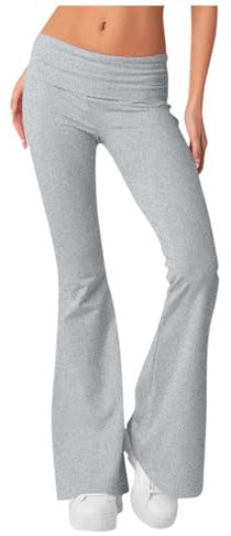 BORTGYUI Schlaghose Damen Yogahose Damen Leggings Low Waist Schlaghose Blickdicht Leggins Sportleggins mit Bauchkontrolle Fitness XS 01-Hellgrau