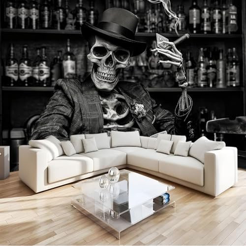 Fototapete Vlies Tapete Mr Skull Spielkarten Schwarz 300x210 cm 3D Effekt Wandbild Vlies Wandtapete Moderne Wohnzimmer Mural Schlafzimmer Kinderzimmer TV Hintergrund Wand Dekora