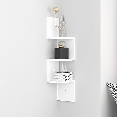 Generisch 3 Tier Ecke Wandregale, Zickzack-Form schwebende Wandregal, Holzregal Bücherregal Lagerung Display Rack für Schlafzimmer, Wohnzimmer, Flur (weiß)
