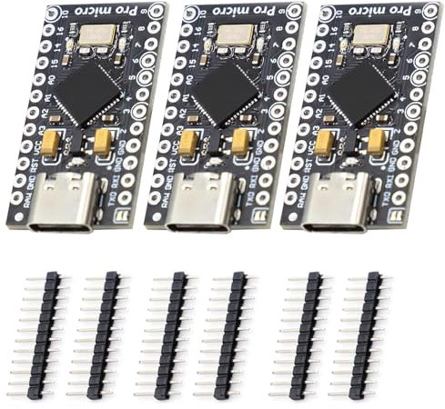 AYWHP - Placa de Desarrollo de microcontrolador Pro Micro con Chip 32U4, 3 Unidades de microcontroladores Profesionales de 5 V/16 MHz con Interfaz USB integrada Tipo C Compatible con Arduino IDE