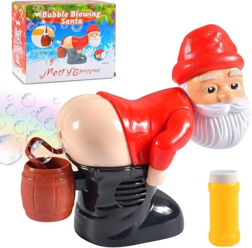 Santa Claus Bubble Blower, Blase Maschine mit lustigen Lichtern und Musik, automatische Seifenblasenmaschine, passend für Weihnachten, lustige Parteien und Kinder Geschenke(Rot)