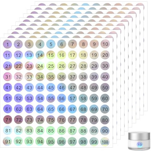 JIEYAO Holografische Zahlen Aufkleber, 10 Blatt 1-100 Nummer Naufkleber Selbstklebende Runde Nummernaufkleber Laser Zahlen Sticker Klebepunkte Etiketten für Büro Schließfächer Heim Klassifikation