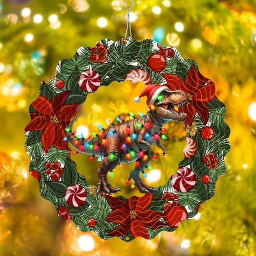 Molinillo de viento de Navidad para decoración de jardín al aire libre, adorno colgante que vale la pena regalo para decoración de vacaciones, patio, granja, dinosaurio