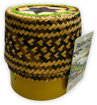 Panier traditionnel en bambou pour riz gluant thaïlandais de 13cm avec socle en plastique – Transport, présentation ou conservation du riz collant Thai (Bamboo Sticky Rice)