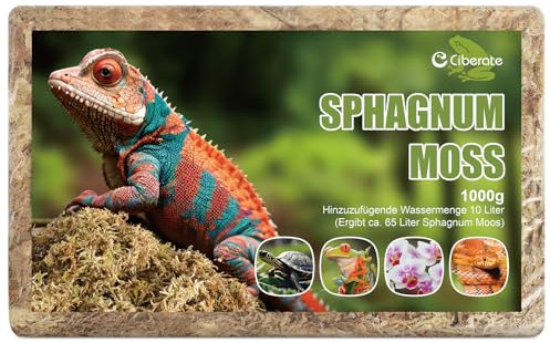 Ciberate Mousse de sphaigne pour terrarium - Idéale pour reptiles, amphibiens, tortues de tourbe pour orchidées et plantes d'intérieur - 1000 g