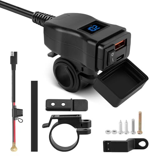 WODHMIEY Toma USB A+Type C Moto, Kit Cargador para Motos, Cargador USB para Moto 12-24V, Ahorro de Energía Rápido, Dispositivo Seguro, Soporte para Carga Doble Dispositivo (Azul)