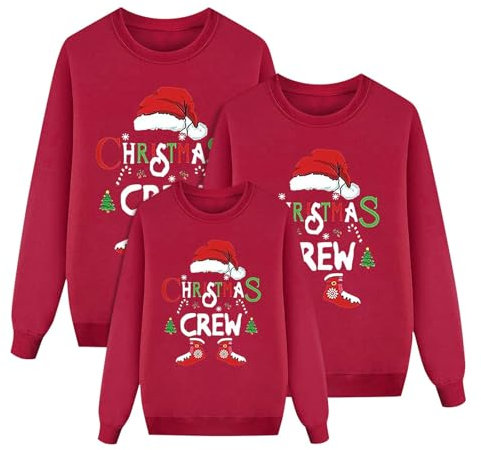 weihnachtspulli herren mit beleuchtung, Weihnachtspullover Familie Set Partnerlook Damen Herren Kinder Weihnachtspulli Partner Rudolph Winterpullover Sweatshirt Ugly Christmas Hässliche Sweater