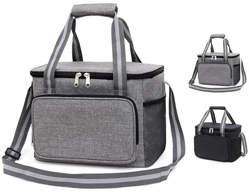 GMYIAK 15L Food Delivery Bags Thermal Bag for Hot Food,Insulated Lunch Bag for Men/Women,Water-Resistant Leakproof Cooler Bag with Handle and Zips for Travel,Collapsible Picnic Bag (Grey)