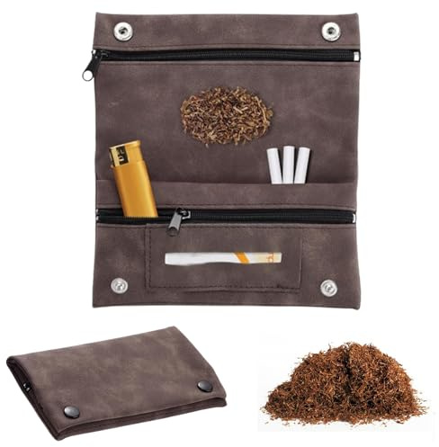 Leather Tobacco Bag, Portable Turner Bag, Tobacco Bag, Waterproof Tobacco Bag for Tobacco, Foldable Tobacco Bag Leather with Press Stud for Leather Touch Tobacco Bag for Rotating Tobacco with