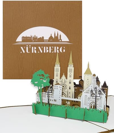 Pop-Up Karte „Nürnberg Panorama“ 3D Grußkarte als Postkarte, Souvenir, Gutschein & Geburtstagskarte