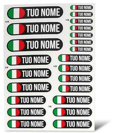 ERREINGE Set di Adesivi PERSONALIZZABILI | BANDIERA NOME | Sticker compatibile per Auto, Moto, Casco, Pickup, Camper, Barca, Laptop, Specchietto, Finestrino (A5)
