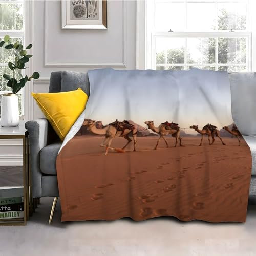 Flanell Kuscheldecke 130x150cm Kamel Gobi 3D Wohndecke Warm Weiche Schmusedecke Sofadecke Jungen Mädchen für Wohnzimmer, Schlafzimmer, Camping, Picknick