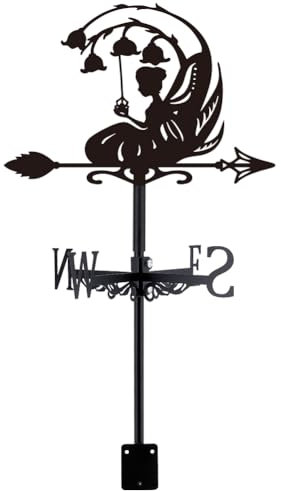 SUPERDANT Wetterhahn Mit Feen Und Blumen Wetterfahne Mit Maiglöckchen Motiv Wetterhahn für Garten Dekorative Wetterfahnen Für Bauernhaus Garten Im Freien Rasen Dachgarten Dekoration